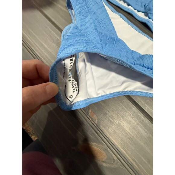 Blue Textured Two-Piece Bikini Set With Adjustable Straps Medium Coverage Bottom - Picture 4 of 4